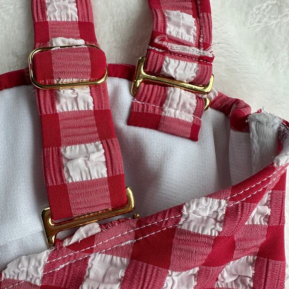 Montce Red Gingham Bustier Bikini Top Size Large NWOT $152 Pinup Retro Bra Crop - Picture 9 of 16